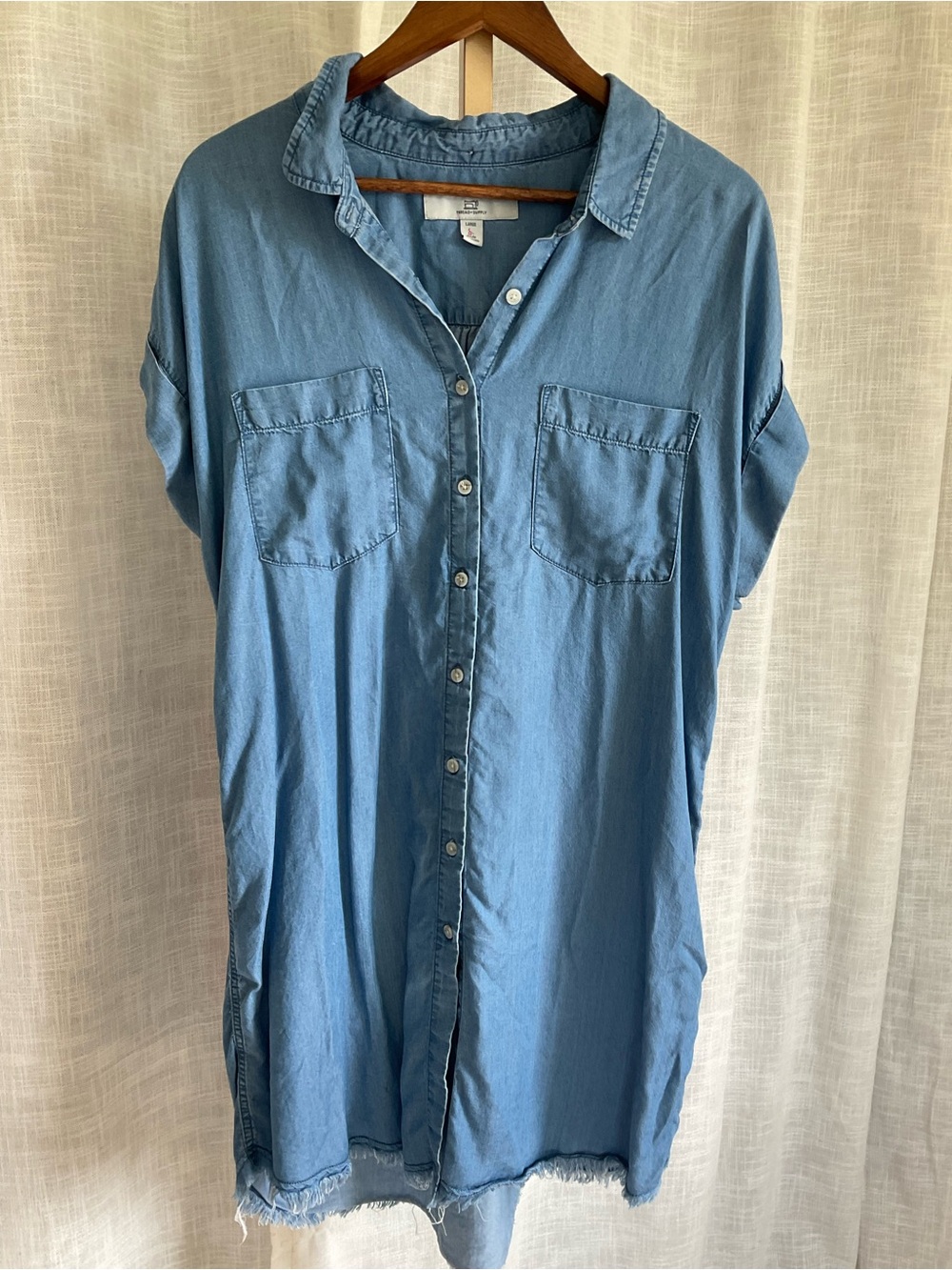 Thread + Supply Lyocell Chambray Shirt Dress Raw Hem Large